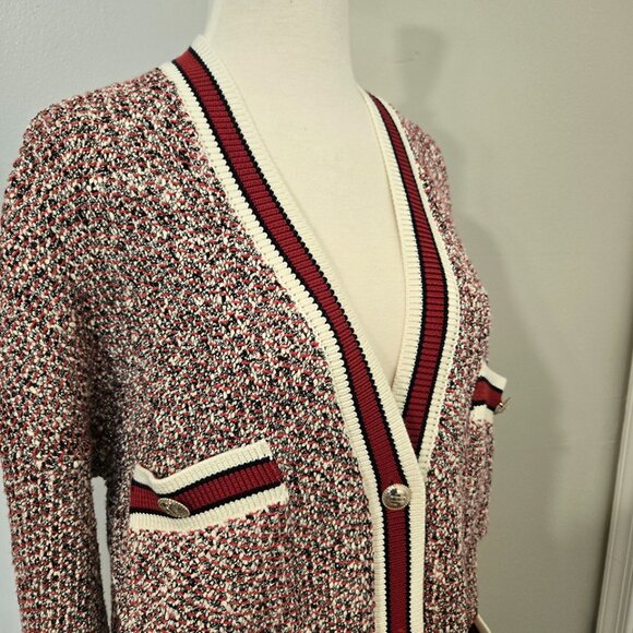 MAJE Mapada Red White Knit Tweed Cardigan Size 1